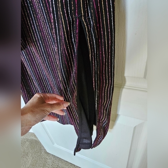 NWT Metallic Stripe Long Sleeve Midi Black Multi Dress XS FRENCH CONNECTION - Picture 9 of 14